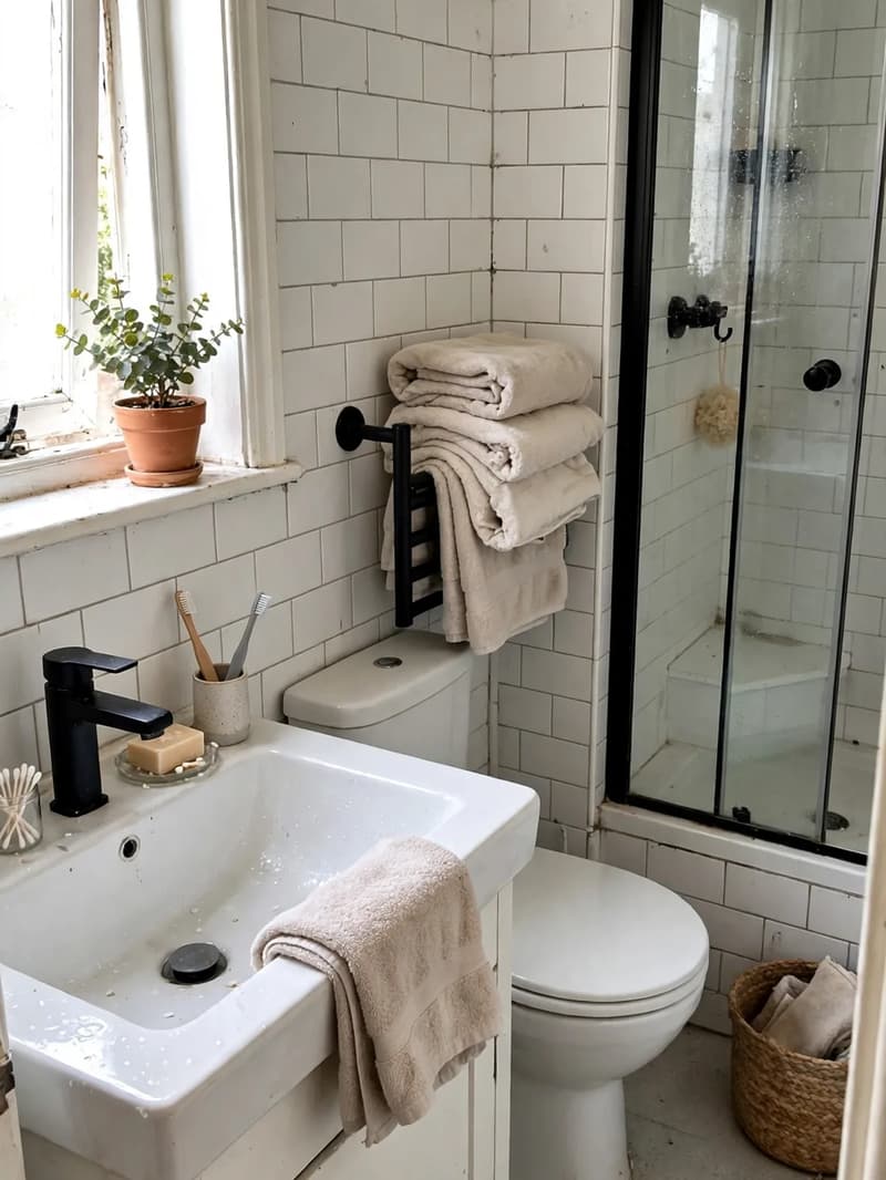 A clean full bathroom with a bathtub, toilet, bidet and tiled floor after a proper weekly clean